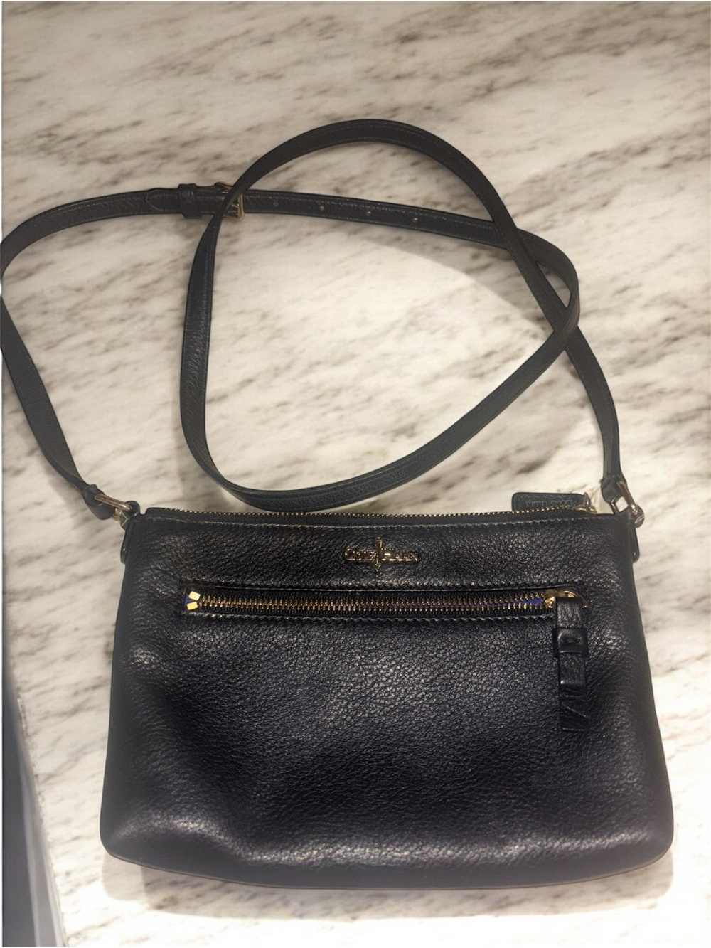 Cole haan Black Leather Crossbody Bag with Front Zip Pocket like new condition